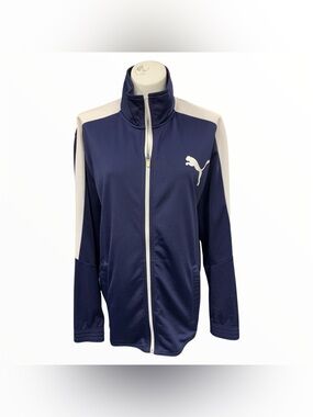 PUMA Navy Track Jacket with White Accents Size L